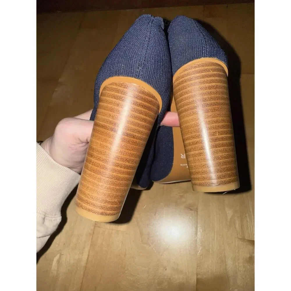 NEW Jaggar Navy Blue Knit Sock Bootie Heels 38